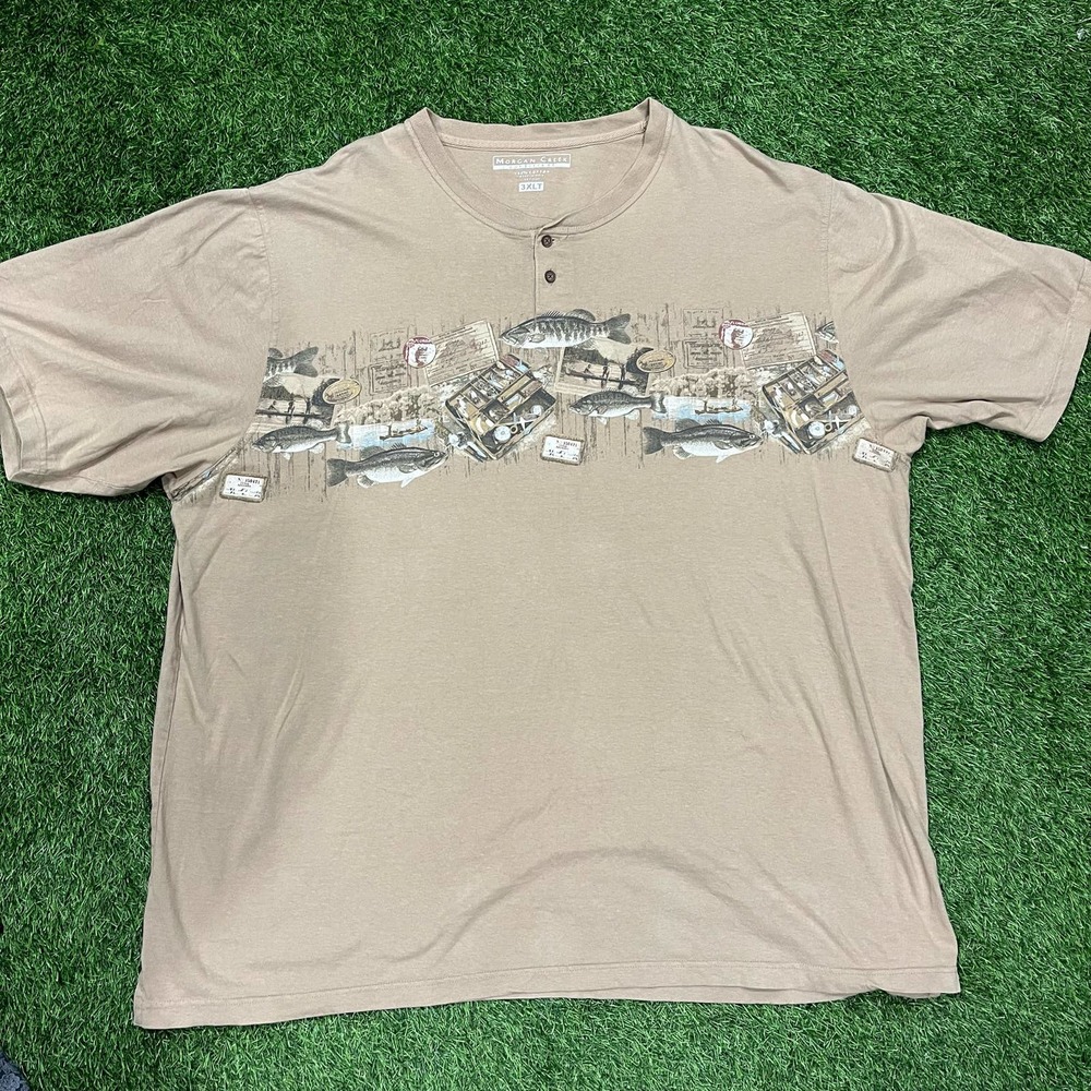 Mens Wrap Around Fish Graphic Henley Tee